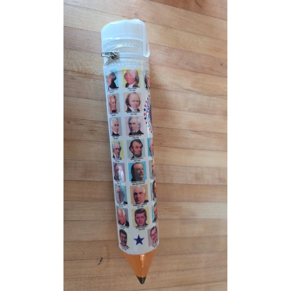 VTG US Presidents Pencil Shap Zipper Case AM History Education Case teacher gift